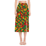 Geometric Reggae Pattern Print Side Slit Midi Skirt