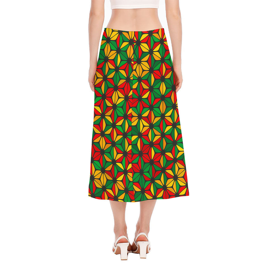Geometric Reggae Pattern Print Side Slit Midi Skirt
