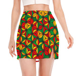 Geometric Reggae Pattern Print Side Slit Mini Skirt