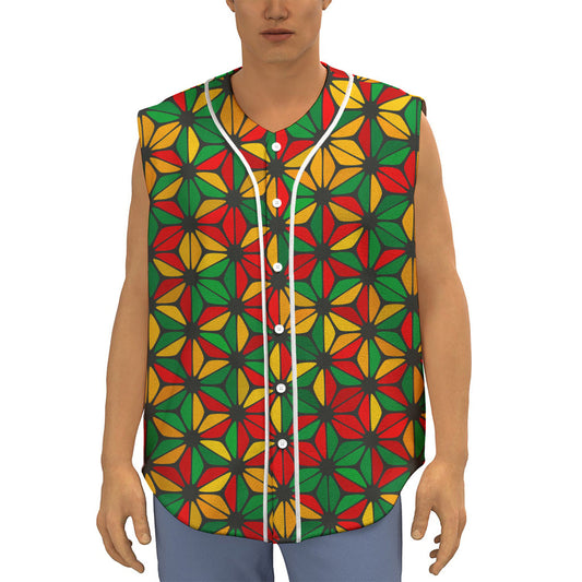 Geometric Reggae Pattern Print Sleeveless Baseball Jersey