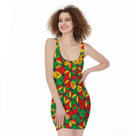 Geometric Reggae Pattern Print Sleeveless Bodycon Dress