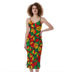 Geometric Reggae Pattern Print Slim Fit Midi Cami Dress