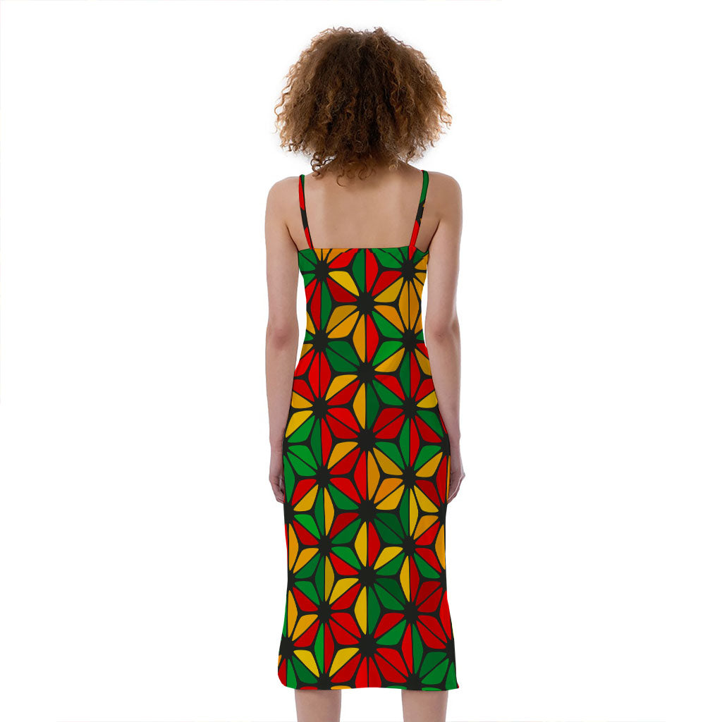 Geometric Reggae Pattern Print Slim Fit Midi Cami Dress