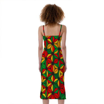 Geometric Reggae Pattern Print Slim Fit Midi Cami Dress