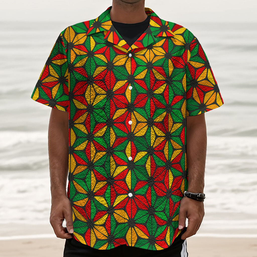 Geometric Reggae Pattern Print Textured Short Sleeve Shirt