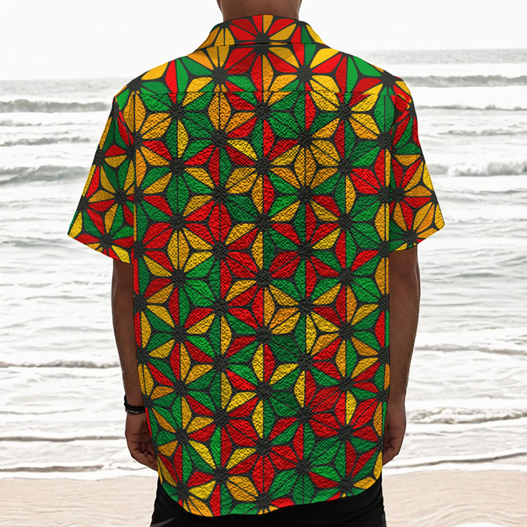 Geometric Reggae Pattern Print Textured Short Sleeve Shirt