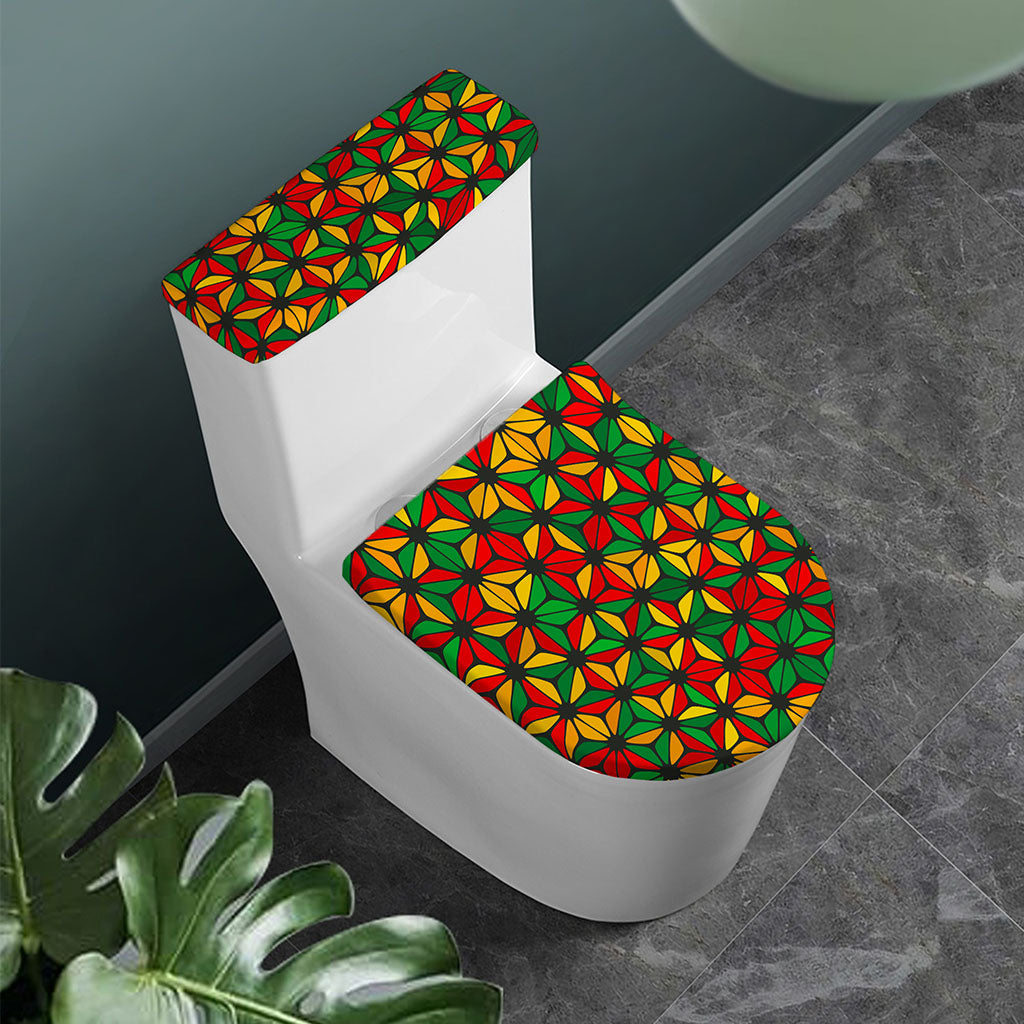 Geometric Reggae Pattern Print Toilet Lid And Tank Cover Set