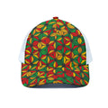 Geometric Reggae Pattern Print White Mesh Trucker Hat