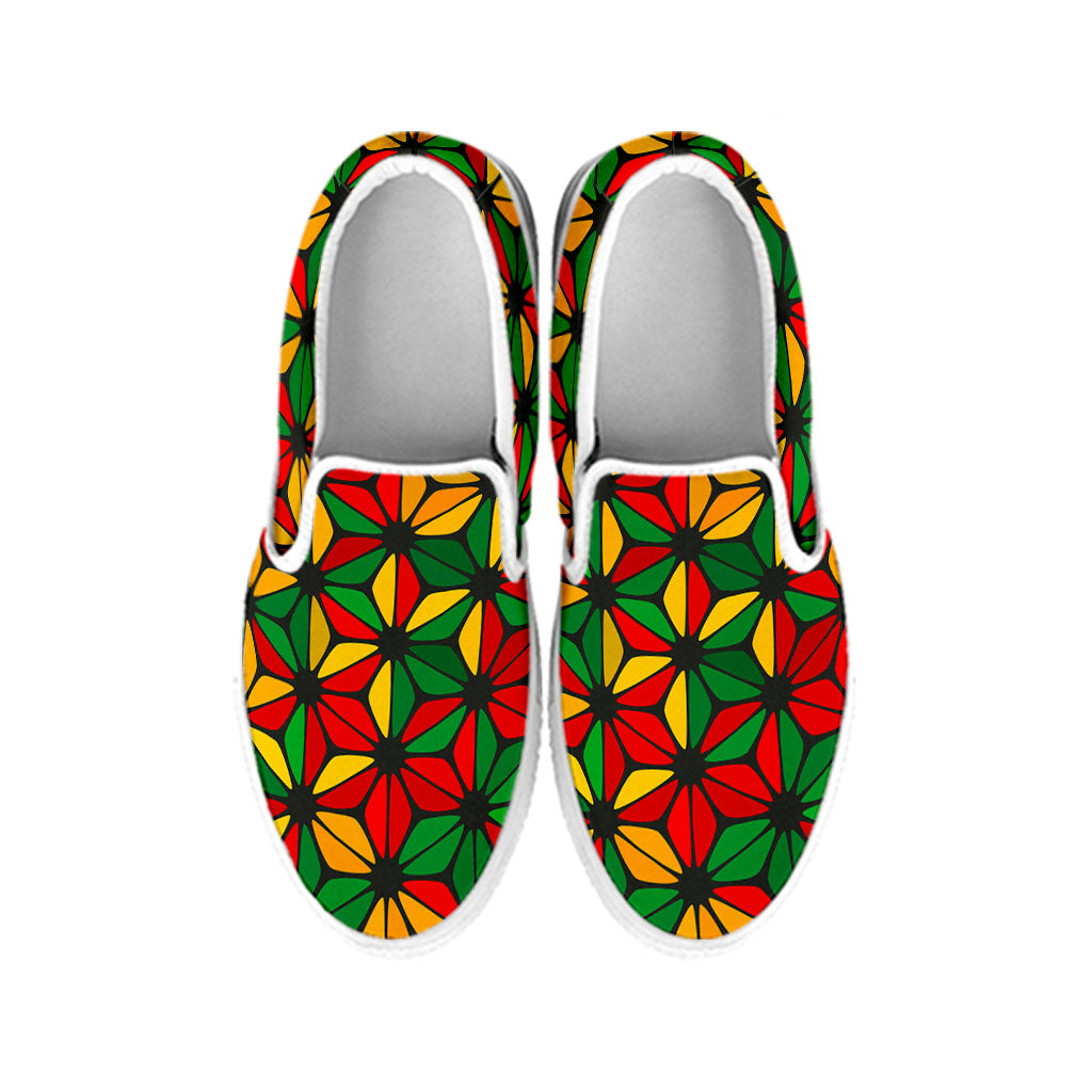 Geometric Reggae Pattern Print White Slip On Sneakers