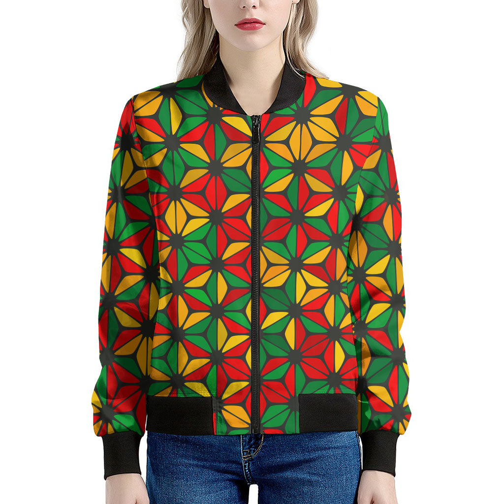 Geometric Reggae Pattern Print Women's Bomber Jacket