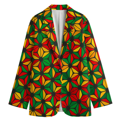 Geometric Reggae Pattern Print Women's Cotton Blazer