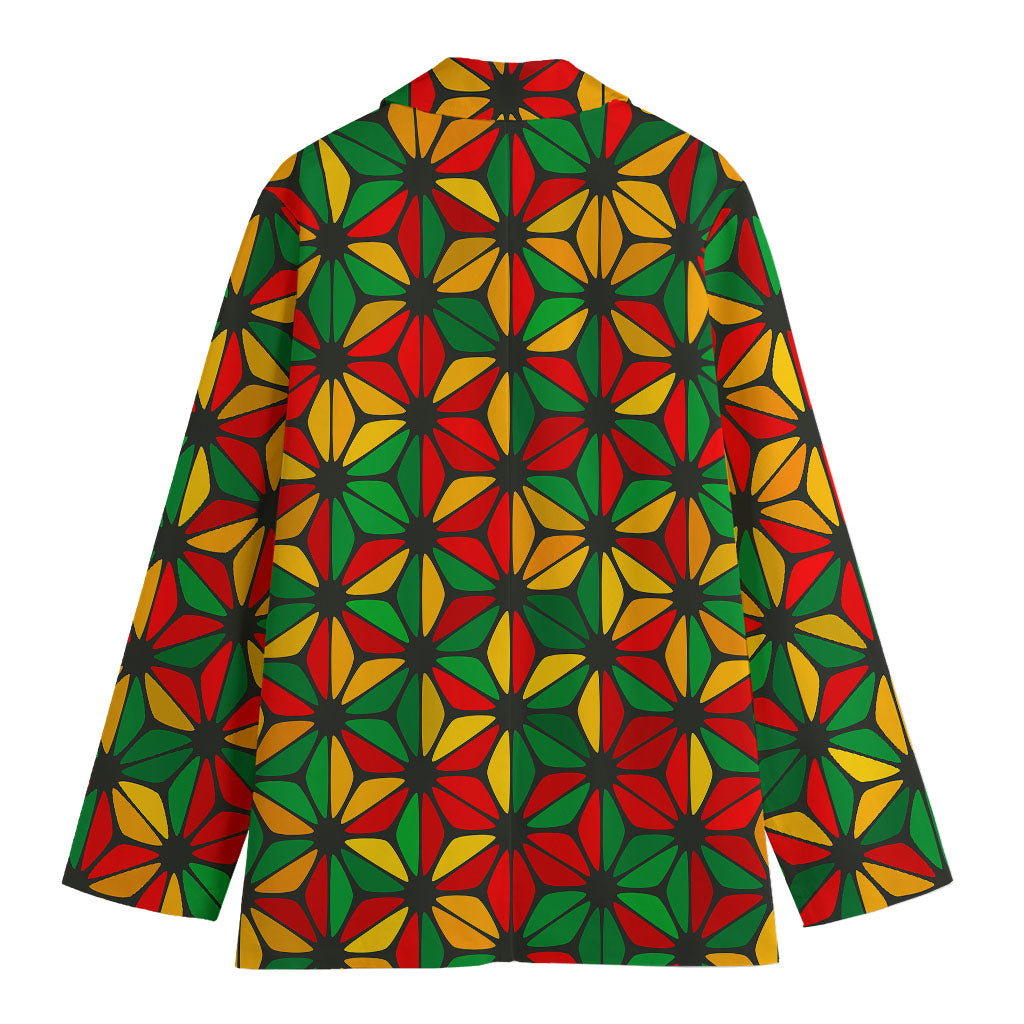 Geometric Reggae Pattern Print Women's Cotton Blazer