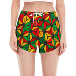 Geometric Reggae Pattern Print Women's Split Running Shorts