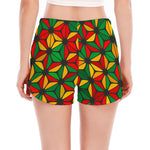 Geometric Reggae Pattern Print Women's Split Running Shorts