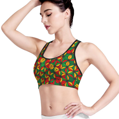 Geometric Reggae Pattern Print Women's Sports Bra