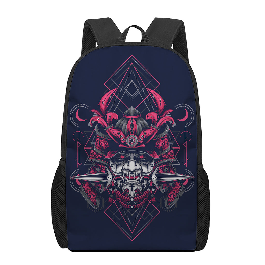 Geometric Samurai Mask Print 17 Inch Backpack