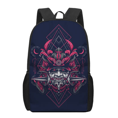 Geometric Samurai Mask Print 17 Inch Backpack