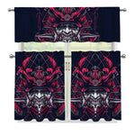 Geometric Samurai Mask Print 3 Piece Kitchen Curtains