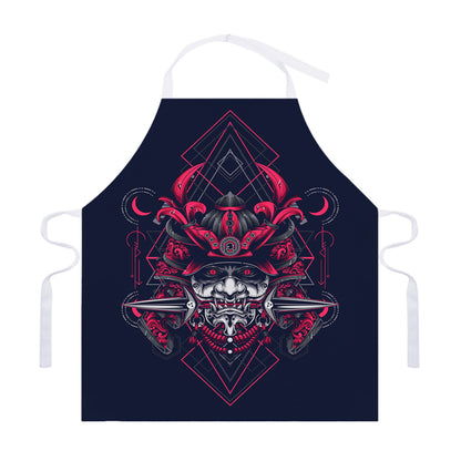 Geometric Samurai Mask Print Adjustable Apron
