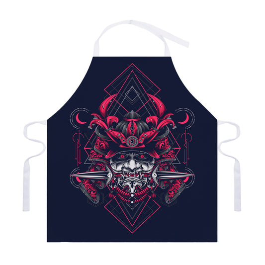 Geometric Samurai Mask Print Adjustable Apron