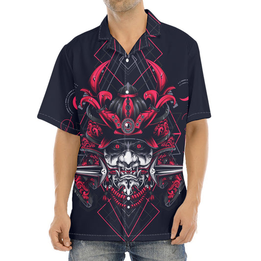 Geometric Samurai Mask Print Aloha Shirt