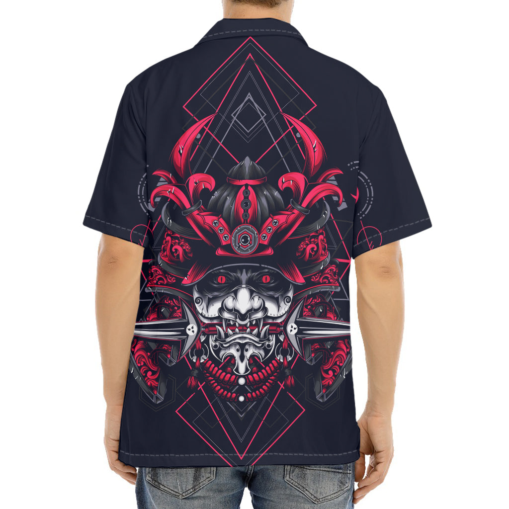 Geometric Samurai Mask Print Aloha Shirt