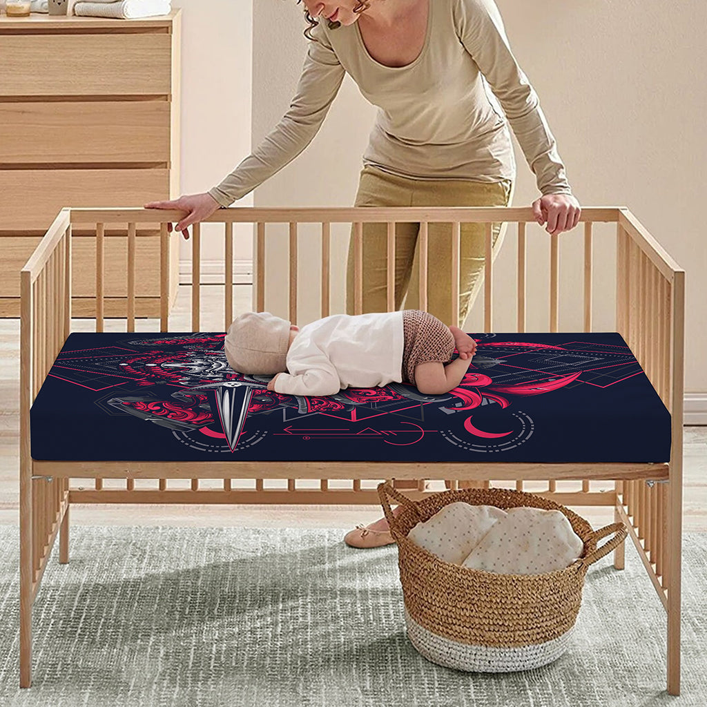 Geometric Samurai Mask Print Baby Crib Sheet