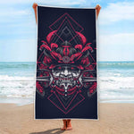 Geometric Samurai Mask Print Beach Towel