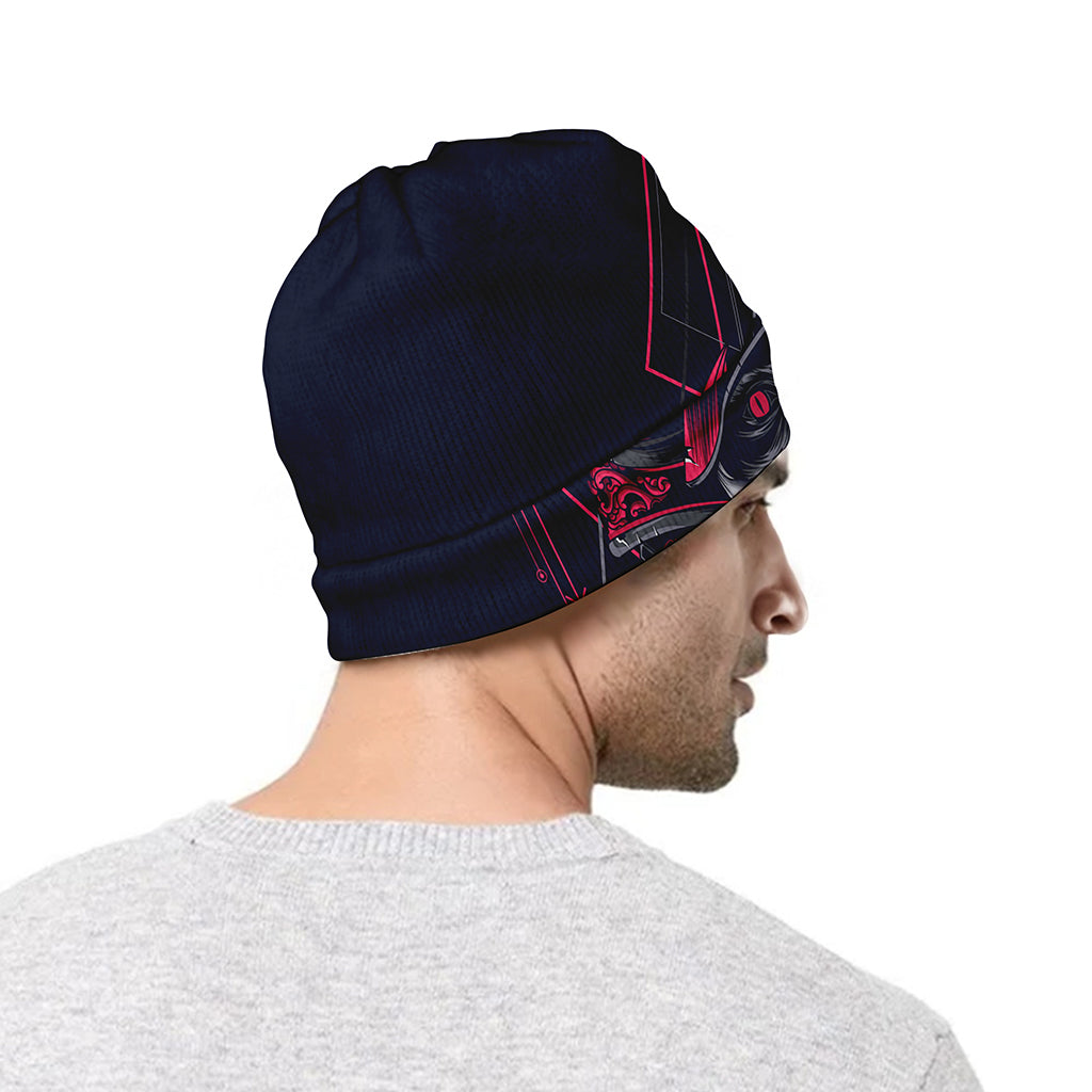 Geometric Samurai Mask Print Beanie