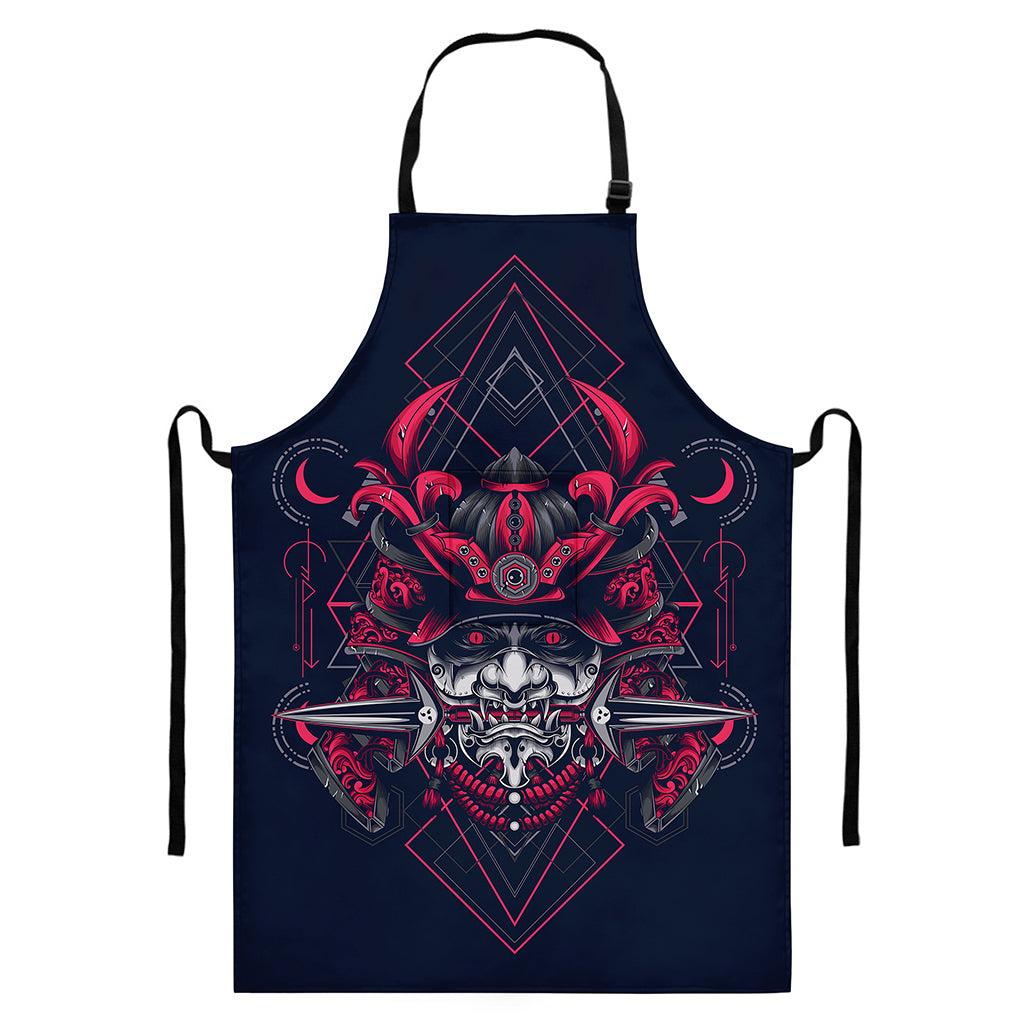 Geometric Samurai Mask Print Bib Apron With Pocket