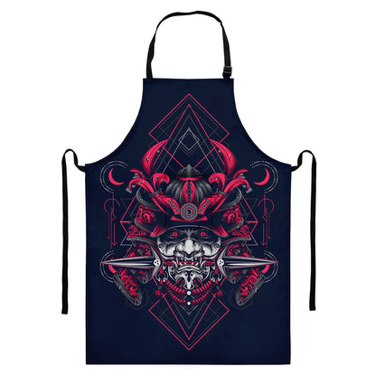 Geometric Samurai Mask Print Bib Apron With Pocket