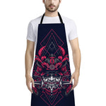 Geometric Samurai Mask Print Bib Apron With Pocket