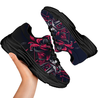 Geometric Samurai Mask Print Black Chunky Shoes