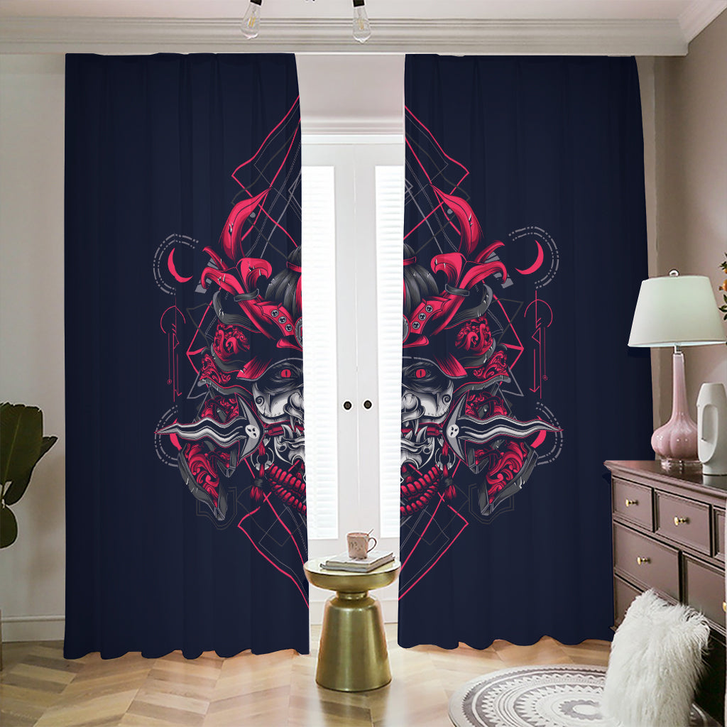 Geometric Samurai Mask Print Blackout Pencil Pleat Curtains