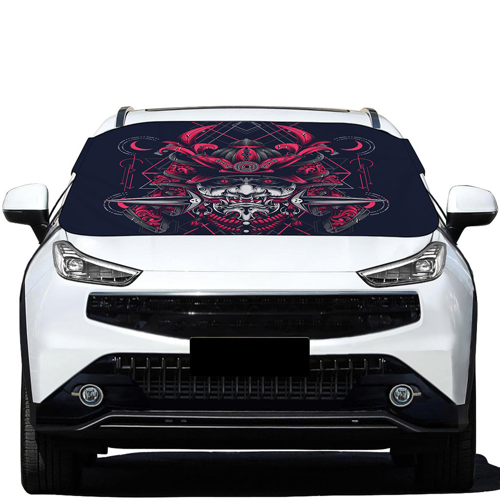 Geometric Samurai Mask Print Car Windshield Snow Cover