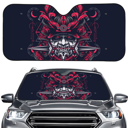 Geometric Samurai Mask Print Car Windshield Sun Shade