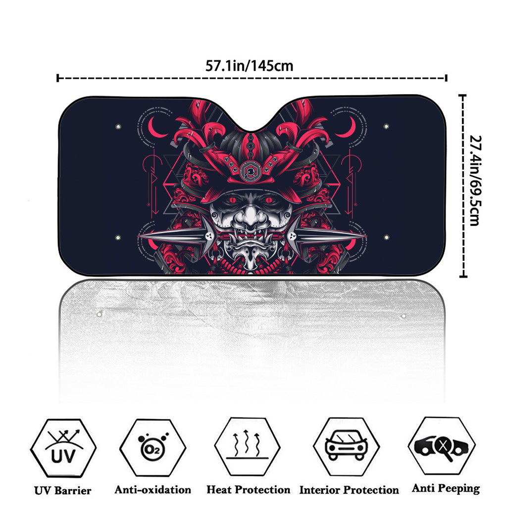 Geometric Samurai Mask Print Car Windshield Sun Shade