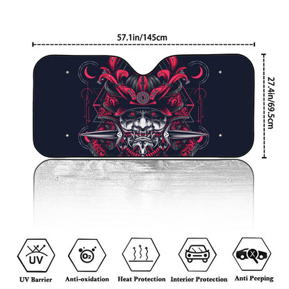 Geometric Samurai Mask Print Car Windshield Sun Shade