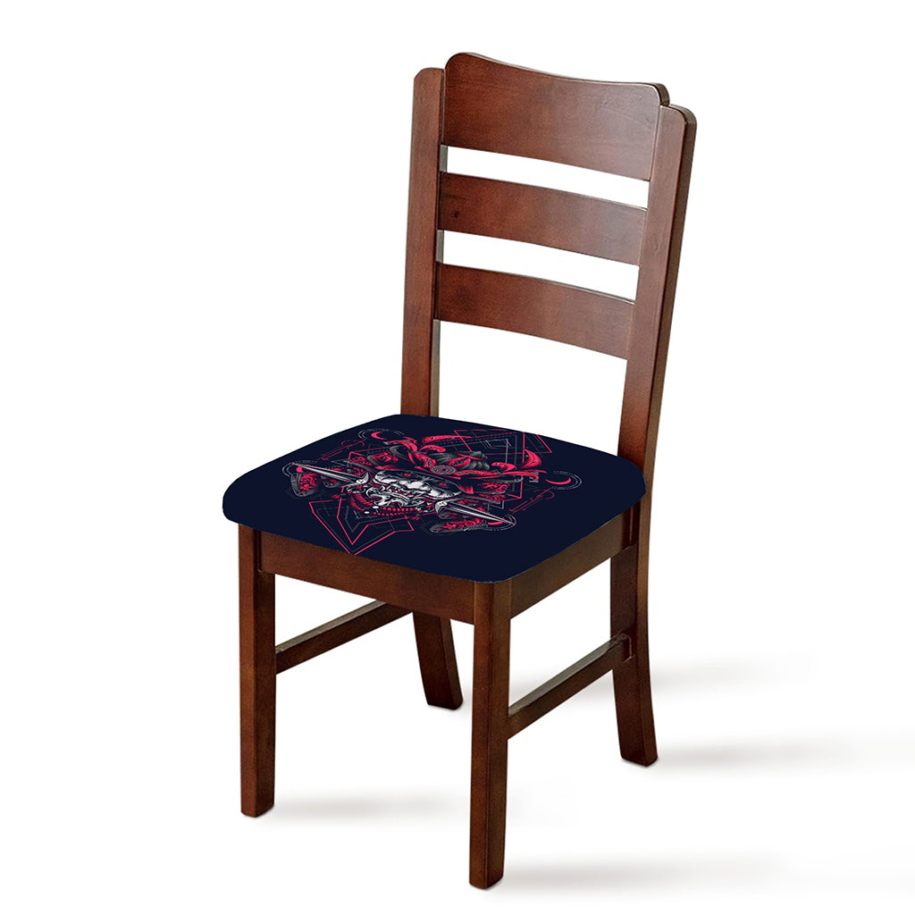 Geometric Samurai Mask Print Chair Cushion Cover