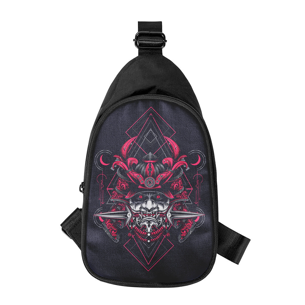 Geometric Samurai Mask Print Chest Bag