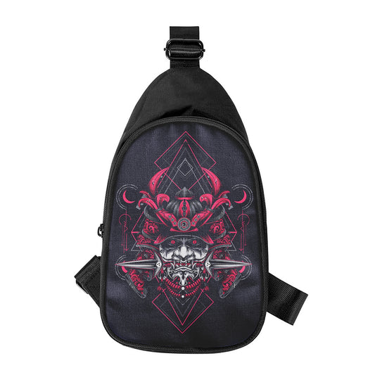 Geometric Samurai Mask Print Chest Bag