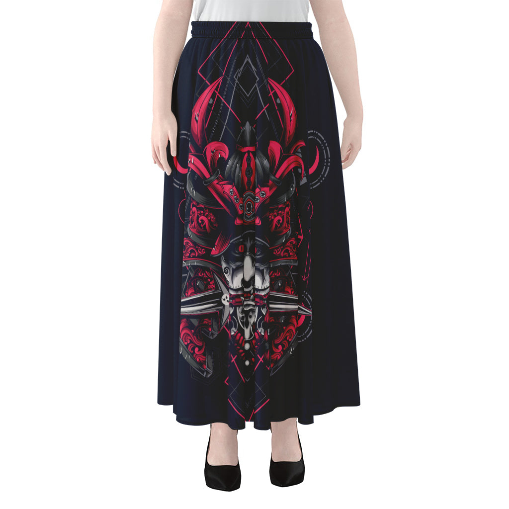 Geometric Samurai Mask Print Chiffon Maxi Skirt