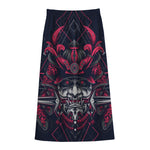 Geometric Samurai Mask Print Cotton Front Slit Maxi Skirt