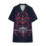 Geometric Samurai Mask Print Cotton Hawaiian Shirt
