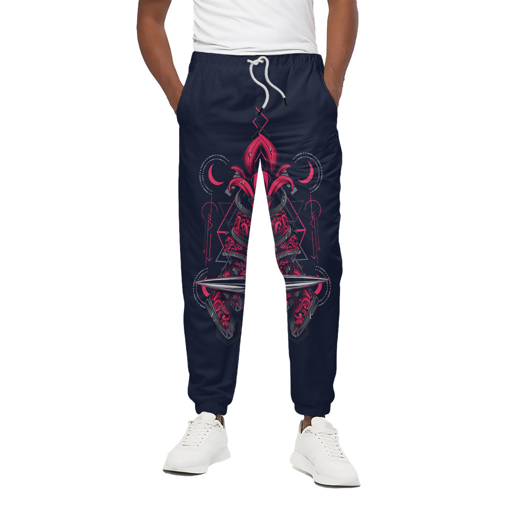 Geometric Samurai Mask Print Cotton Pants