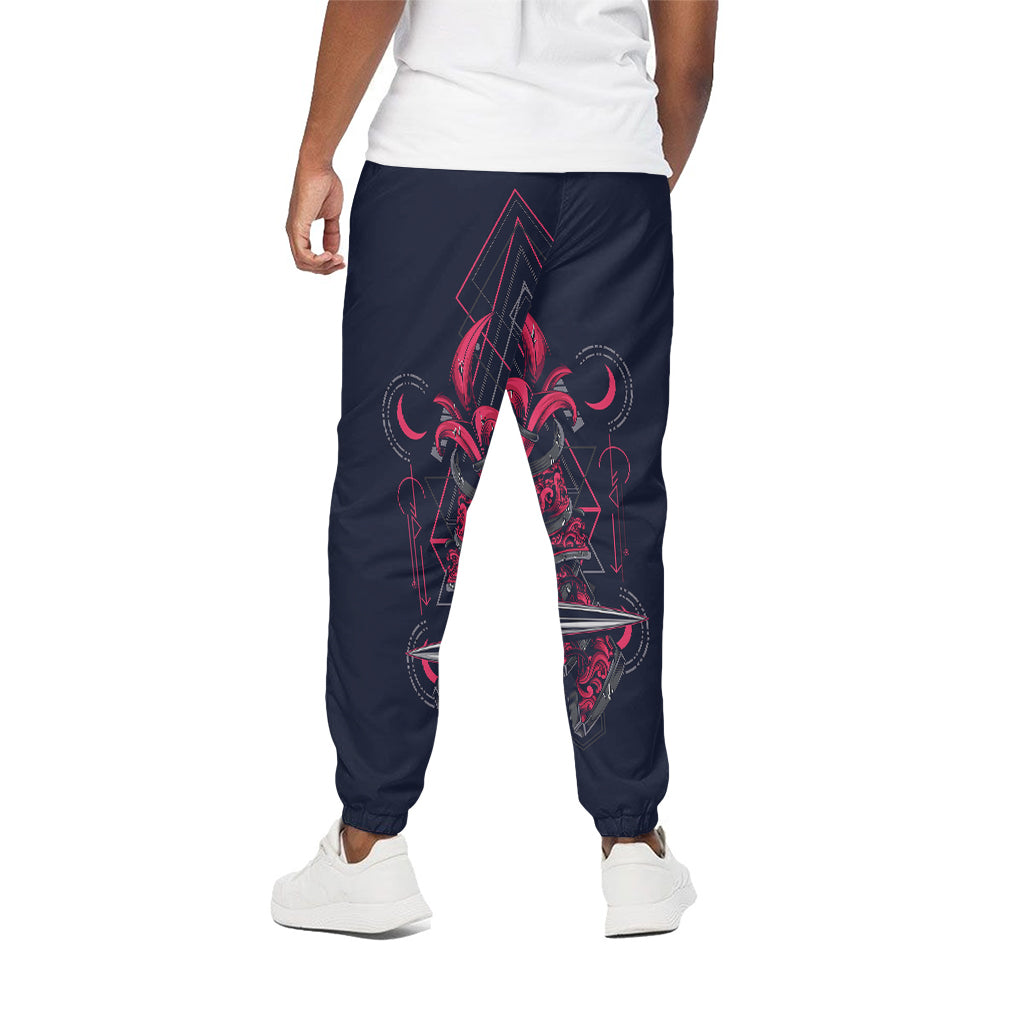 Geometric Samurai Mask Print Cotton Pants