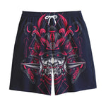 Geometric Samurai Mask Print Cotton Shorts