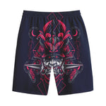 Geometric Samurai Mask Print Cotton Shorts
