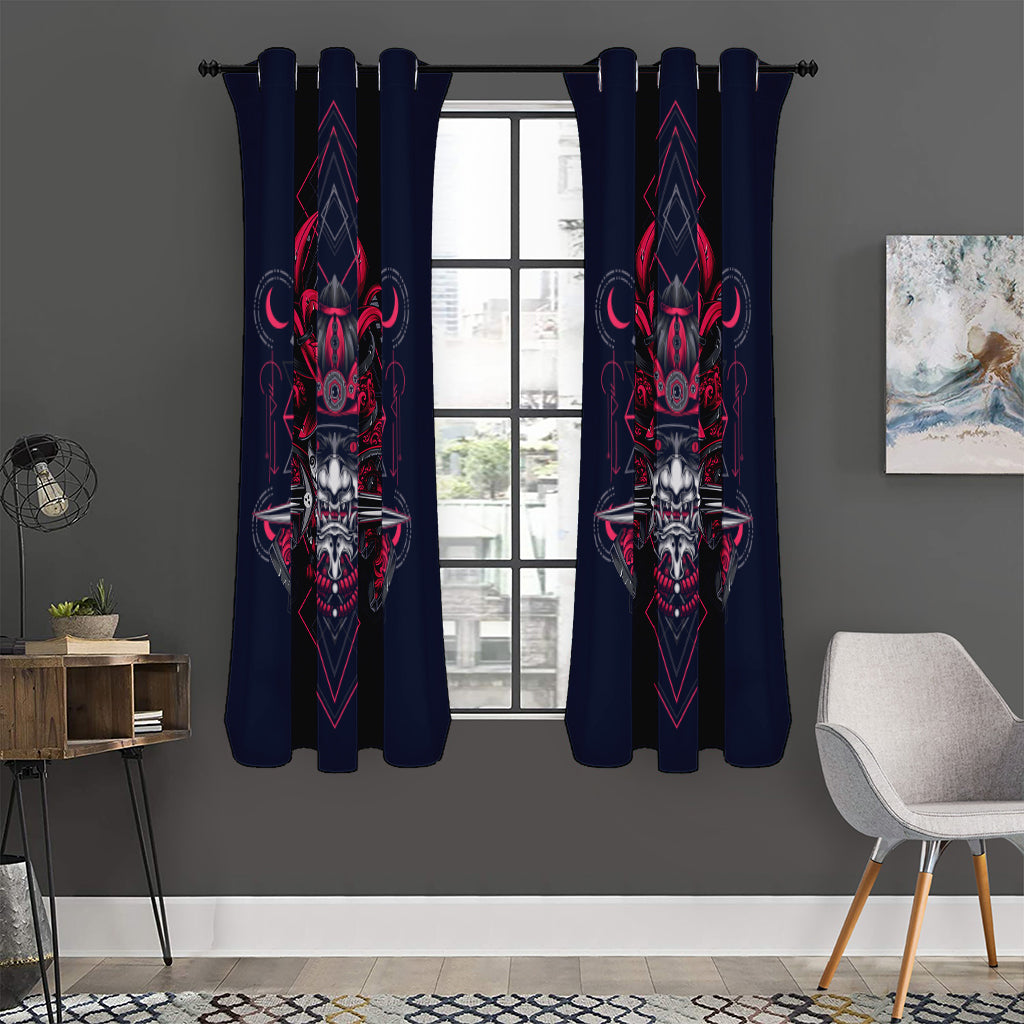 Geometric Samurai Mask Print Curtain