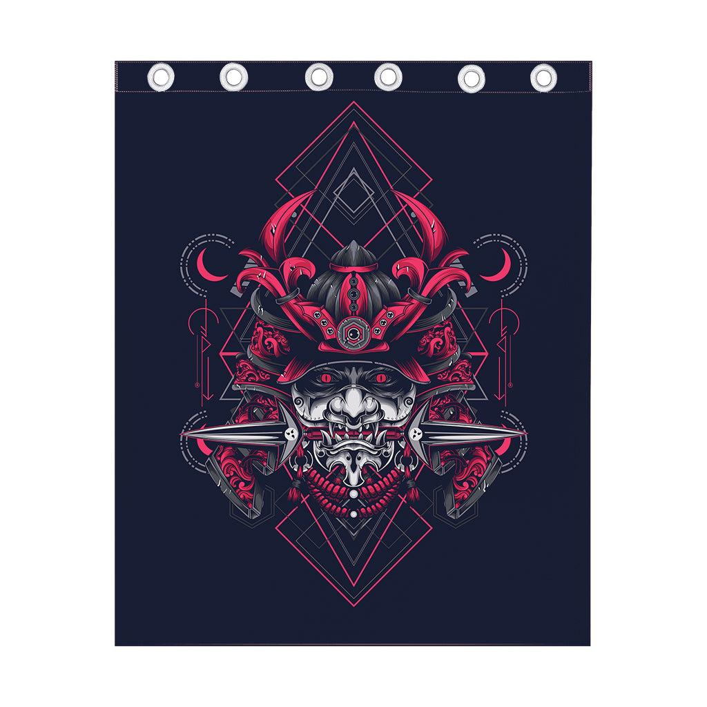 Geometric Samurai Mask Print Curtain